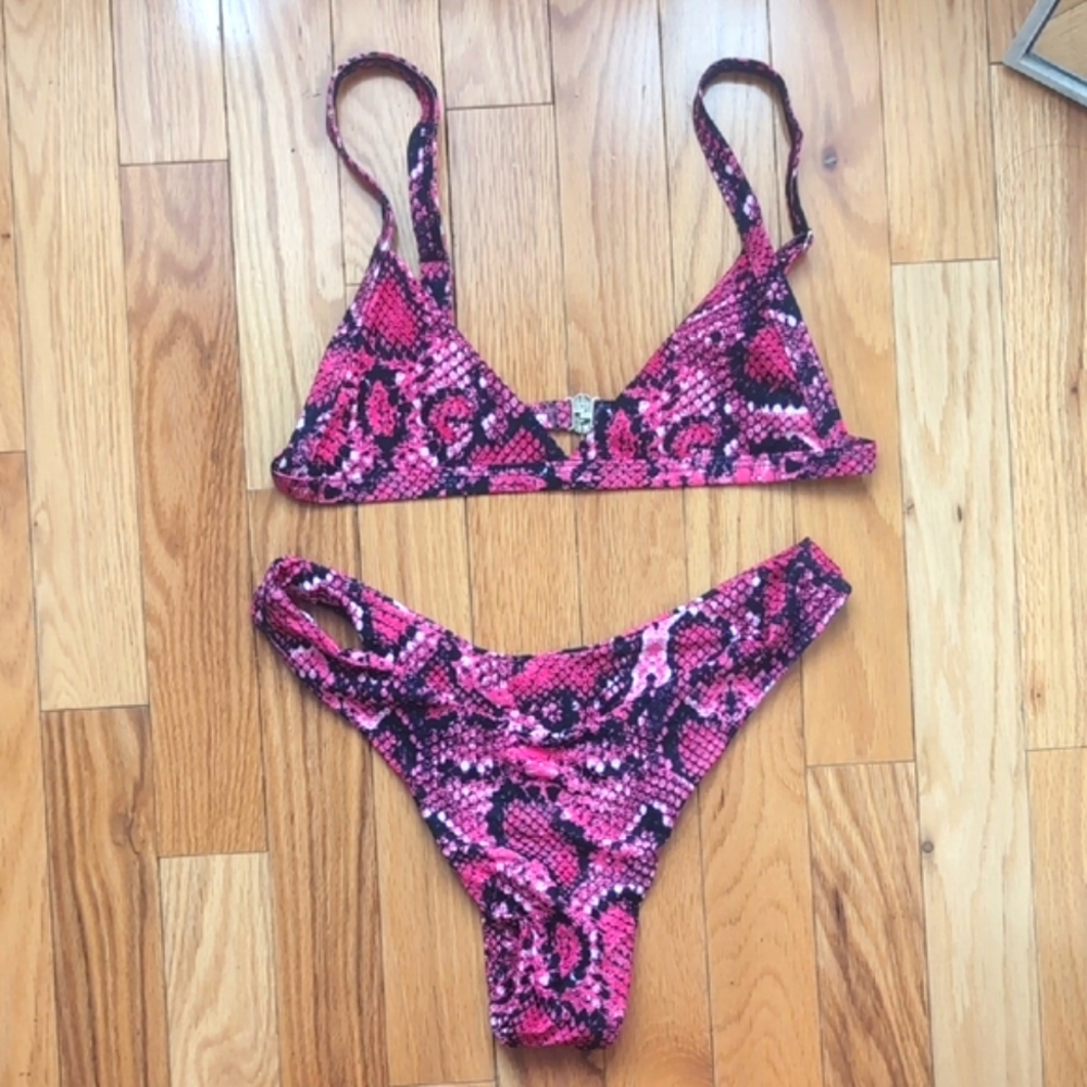 Pink Snake Print Bikini Set